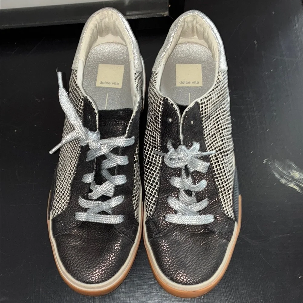 Dolce Vita Black and Silver Textured Sneakers